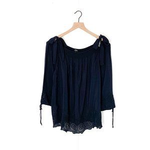 LUCKY BRAND blue off shoulder eyelet tie top 1X